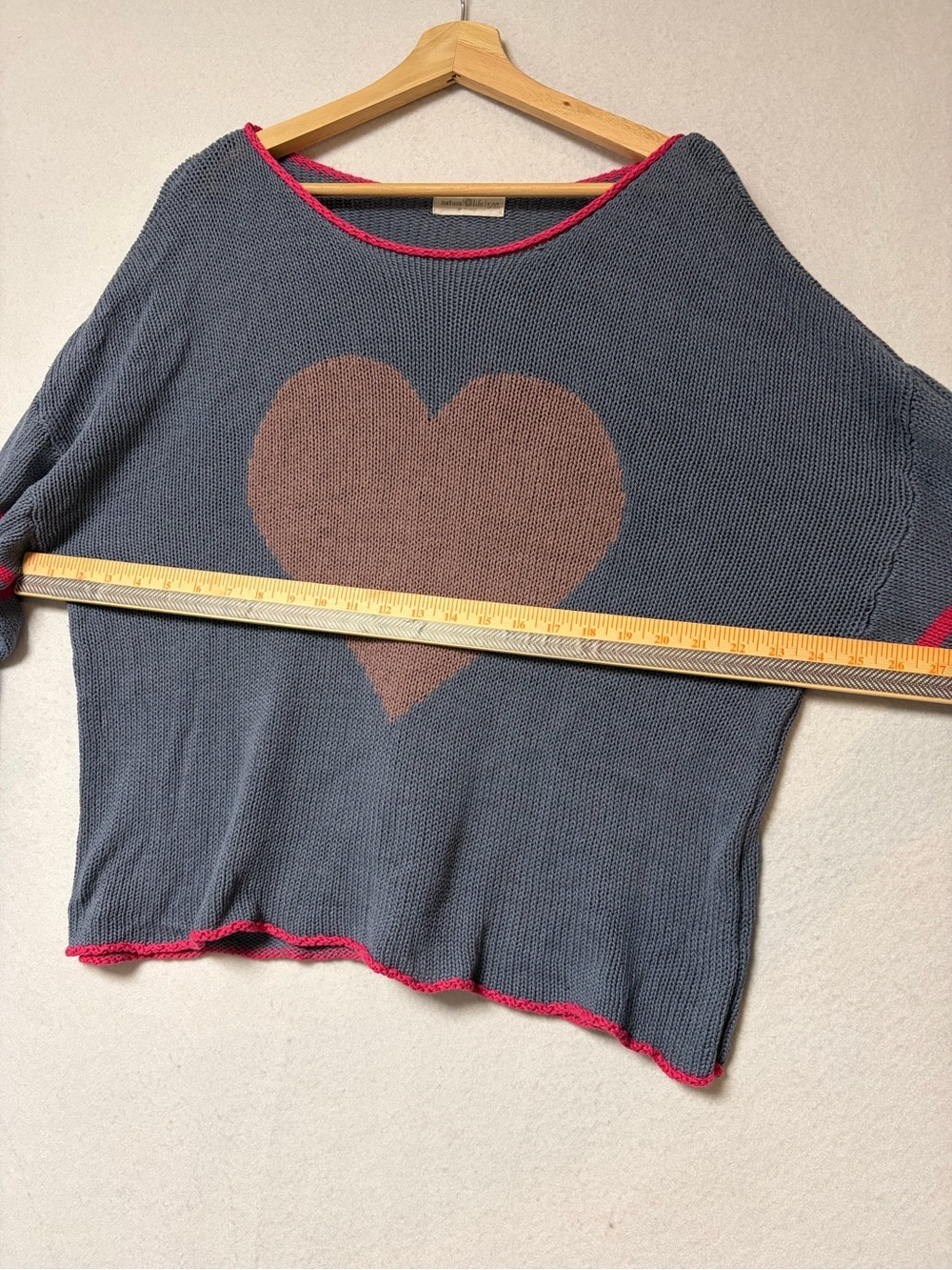Natural Life Heart Knit Sweater Dusty Blue Pink Lightweight Pullover Size L/X - Picture 9 of 10